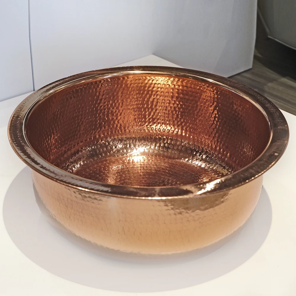 High-Grade Luxury Copper Spa Pedicure Bowl Hand Hammered Large Round Shape Salon Beauty Spa Use Massage Feature