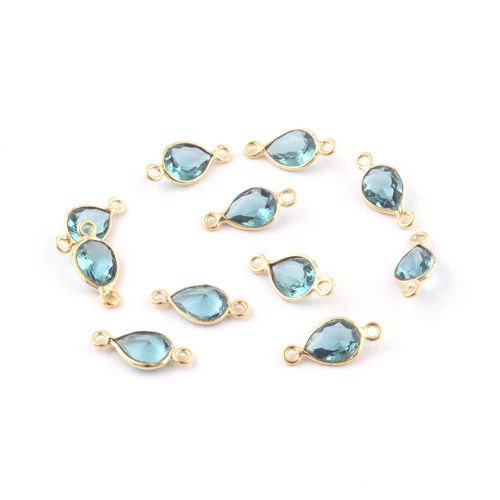 Wholesale jewelry making supply swiss blue quartz connector checker cut brass gold plated diy double bail pear shape connectors
