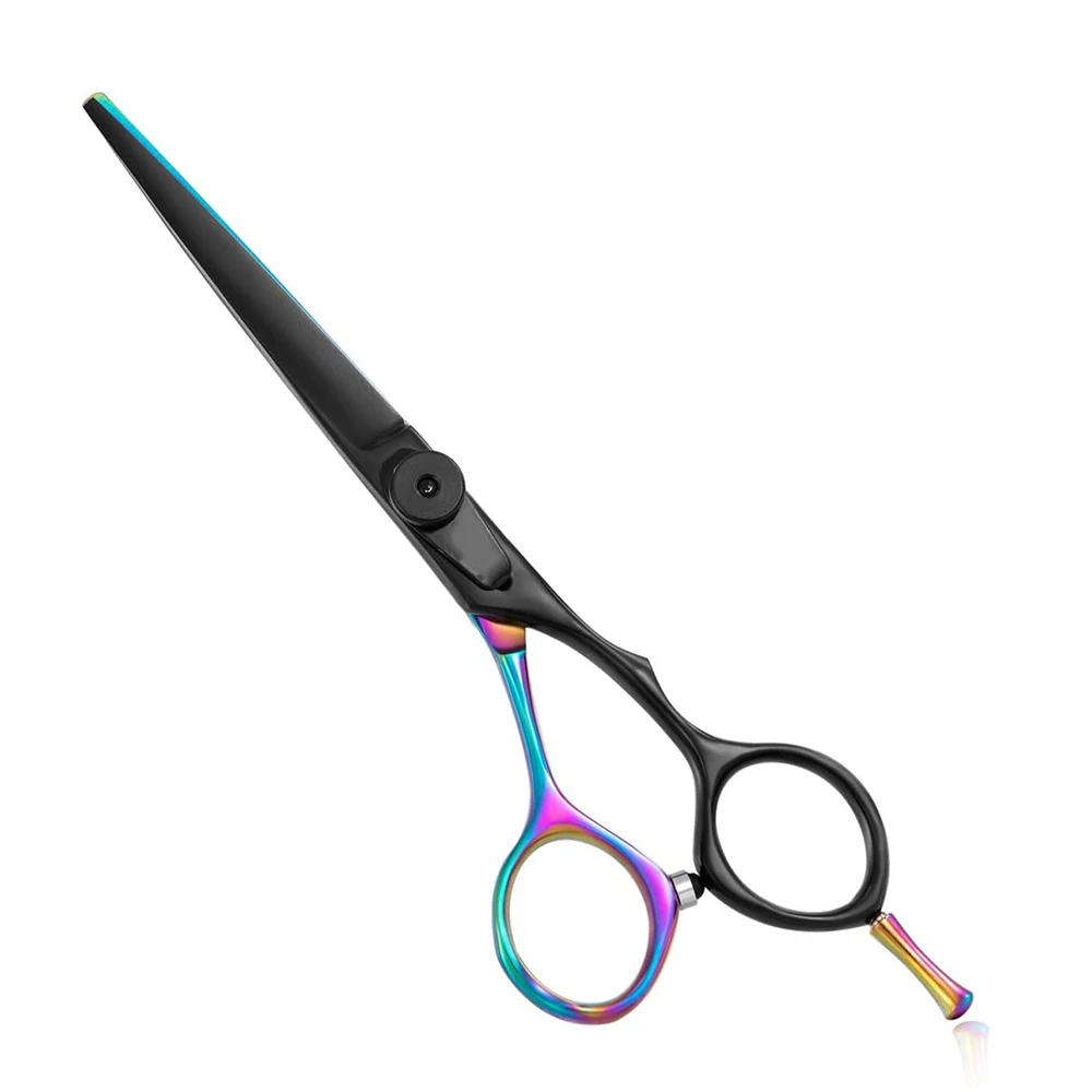 High Quality Black And Titanium Rainbow Color Professional Super Sharp Barber Scissors Stylish Shears With PU Leather Case Salon