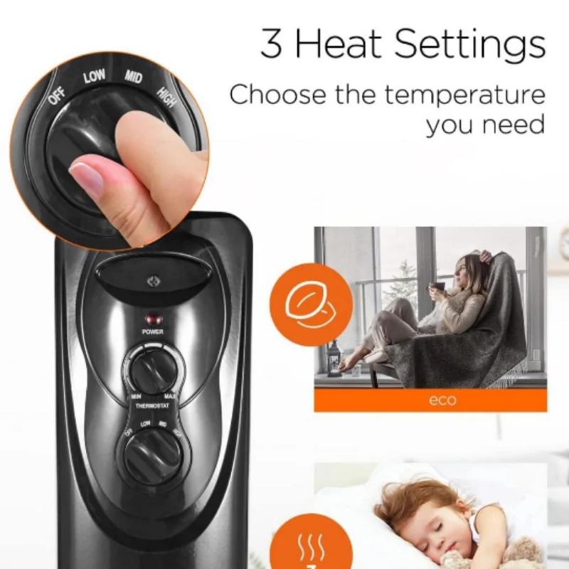 HOT PRODUCT Oil Filled Radiator Heater for indoor use Large Room Safe with Thermostat, 1500W Energy Efficient Quiet Space Heater