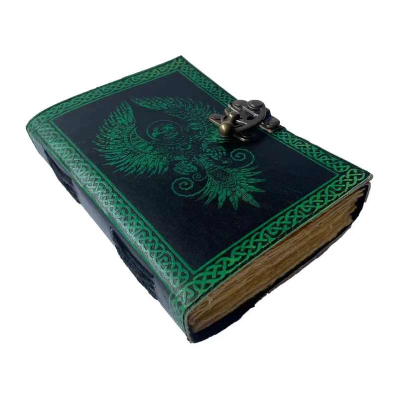 Eagle Leather Journal Antique Book of Spell Charmed Handmade Deckle Edge Paper Blue & green Embossed Vintage Journal Sketchbook