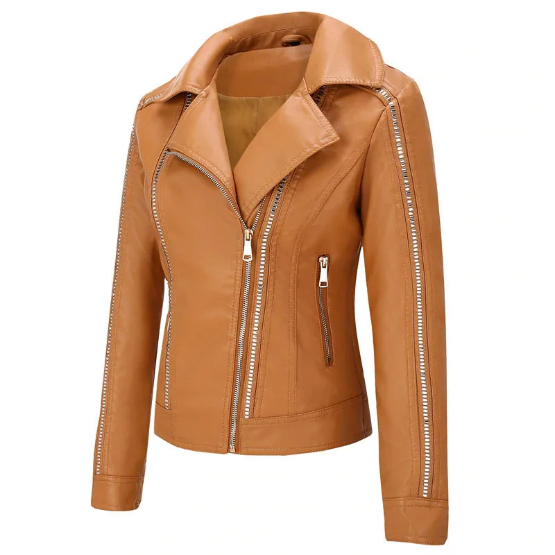 Leather jacket women punk short slim female autumn coat Turn down Collar motorcycle Jacket