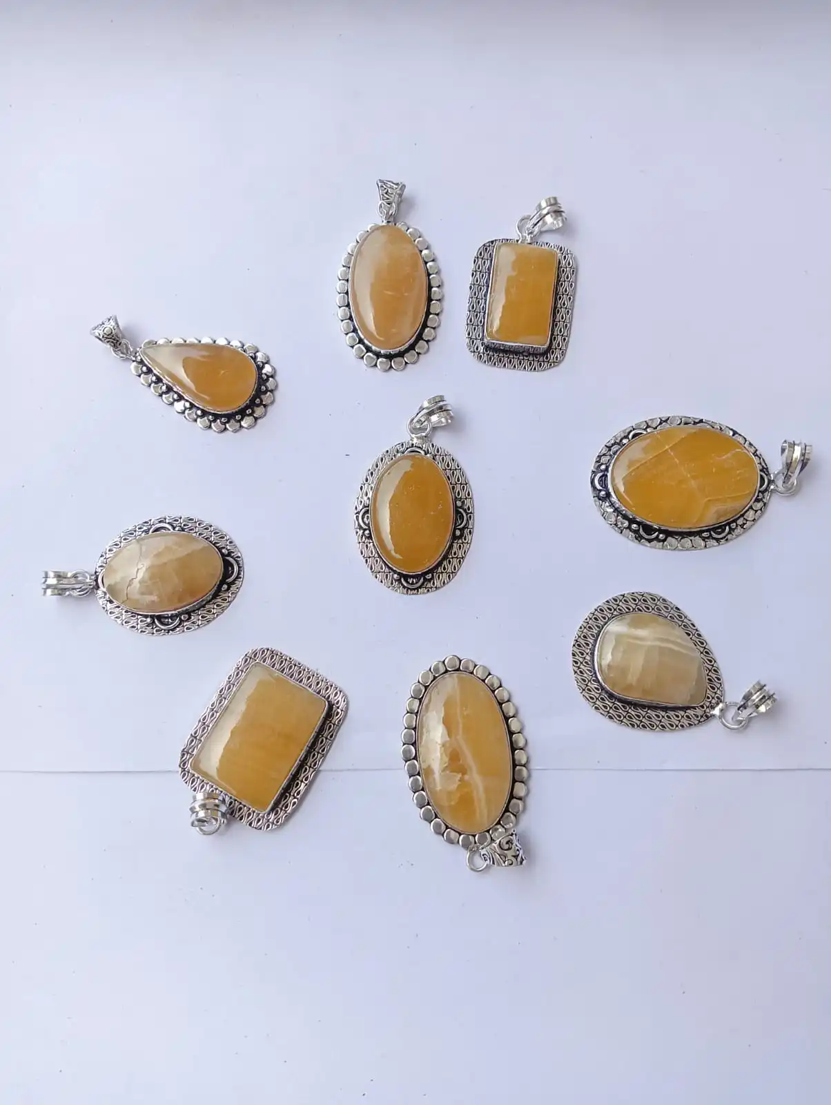 Natural Honey Calcite Pendant Using | yellow Calcite Pendant  silver plated Pendant
