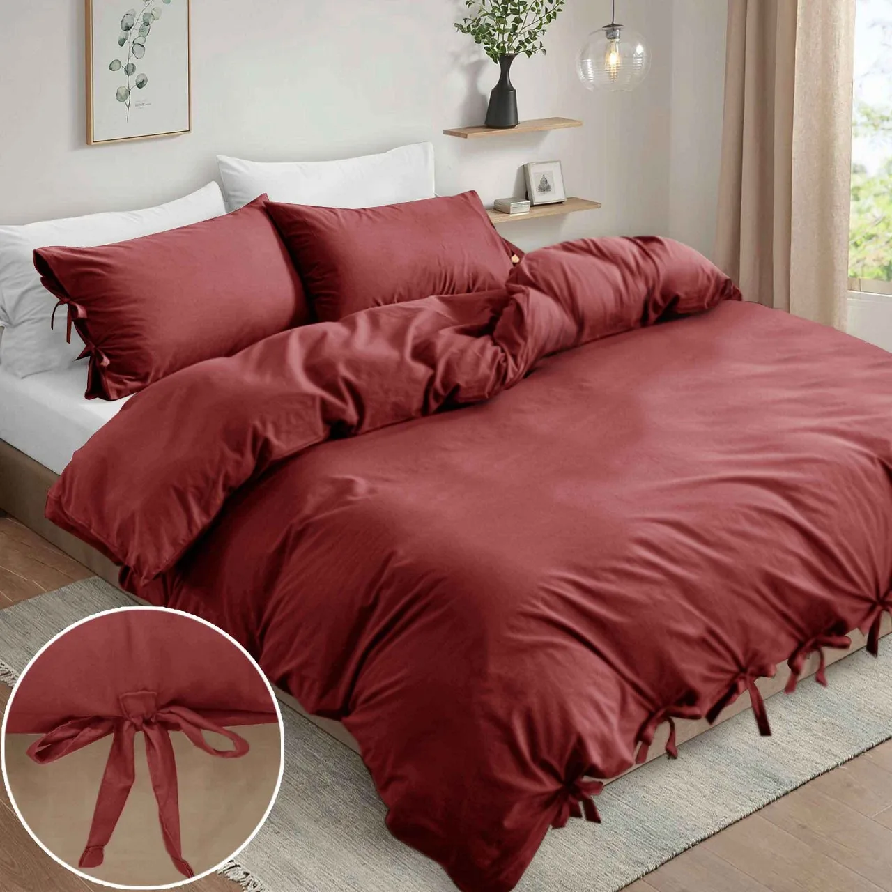 New Design Luxury Design Knotted Burgundy Style Bedding Duvet Cover Sets Microfiber Bedding  with Pillow Cover Whole Sale