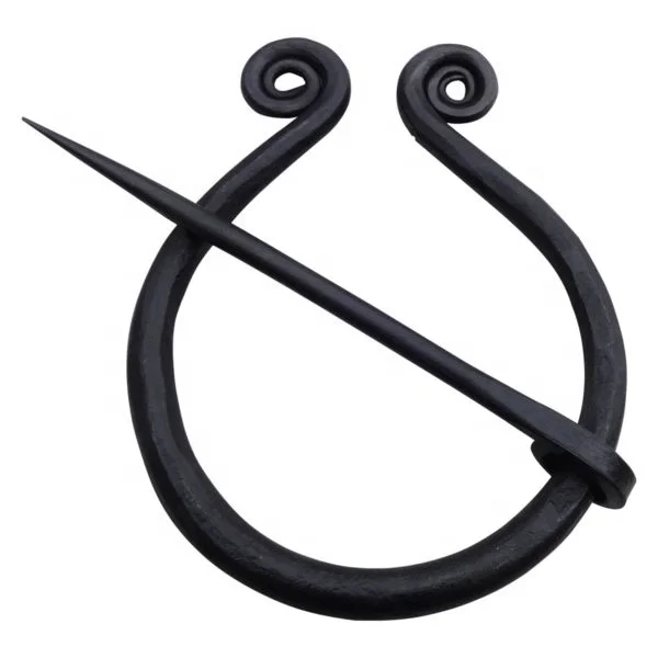 Handmade Iron Forged Fibula Retro Viking Plain Ring Clasp Safety Pin Brooch Cloth/Cloak Pin Medieval Black Iron Brooch Style