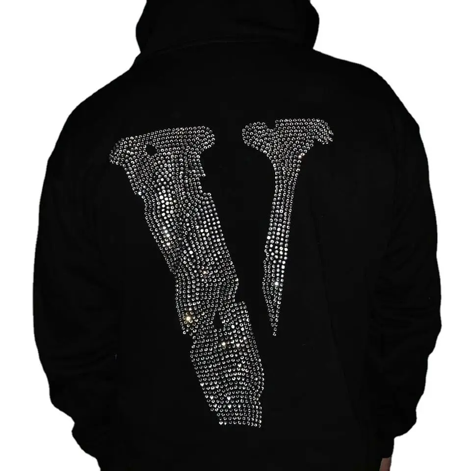 Custom heavy weight full face zip up hoodie rhinestone skull print hoodie sweatshirt for men horn hoodie