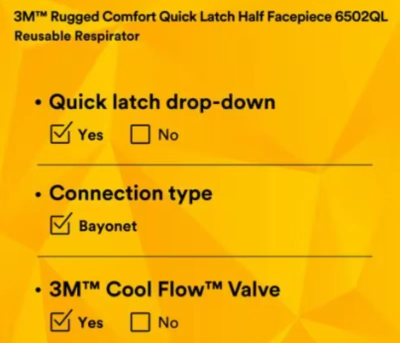 3M Rugged Comfort Quick Latch Half Facepiece Reusable Respirator 6502QL/49490, Medium, 10 EA/Case