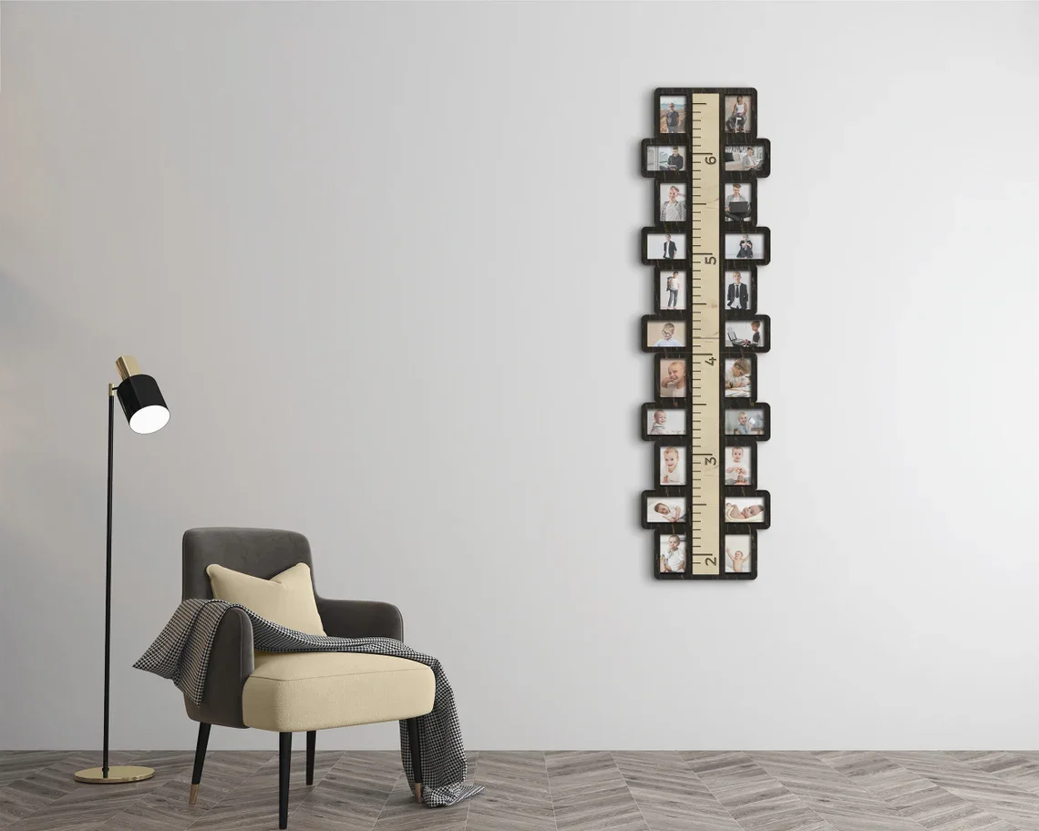 photos Kids photo frame Custom wood growth chart  ruler  for kid Engraved height ruler