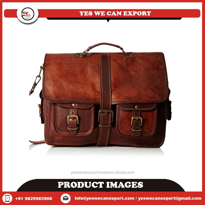 Unisex Real Goat Leather Messenger Bag For Laptop Briefcase Satchel - Wholesale Price For Sale