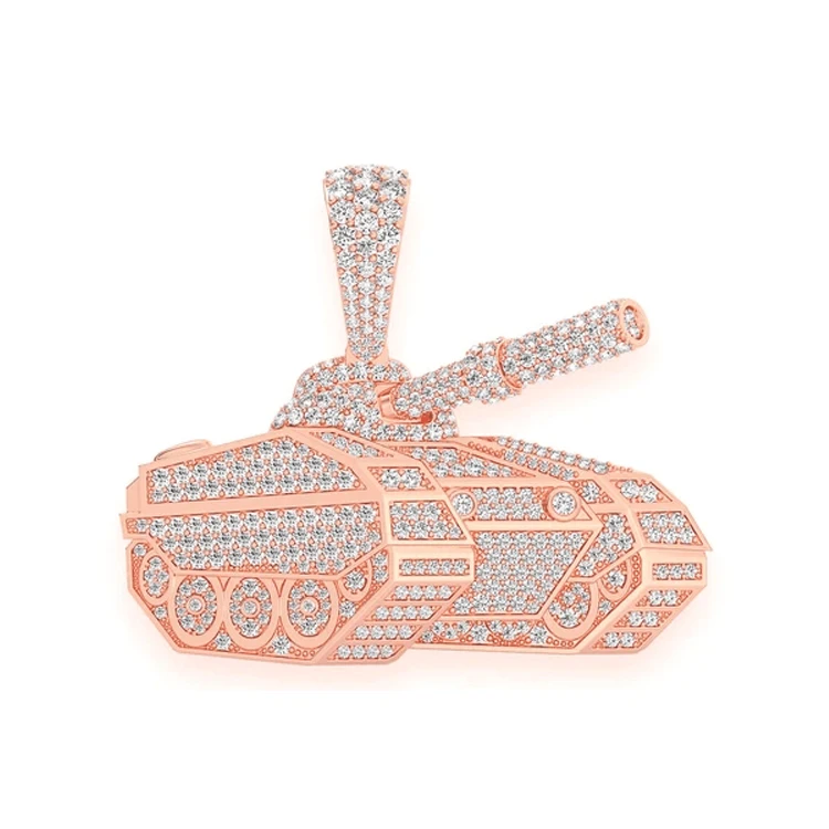 Modern Design Premium 4.5 CTS Large Armored Combat Tank 925 Silver Lab Grown Diamond Pendant for Men at Competitive Price