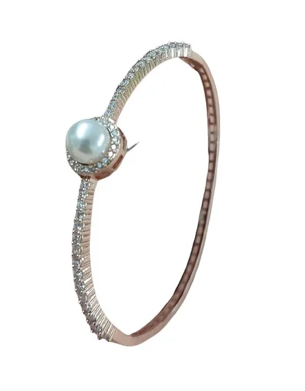 Cubic Zirconia American Diamond Popular Ladies Bracelet Zirconia Big Pearl Diamond Brass Bracelet for Women