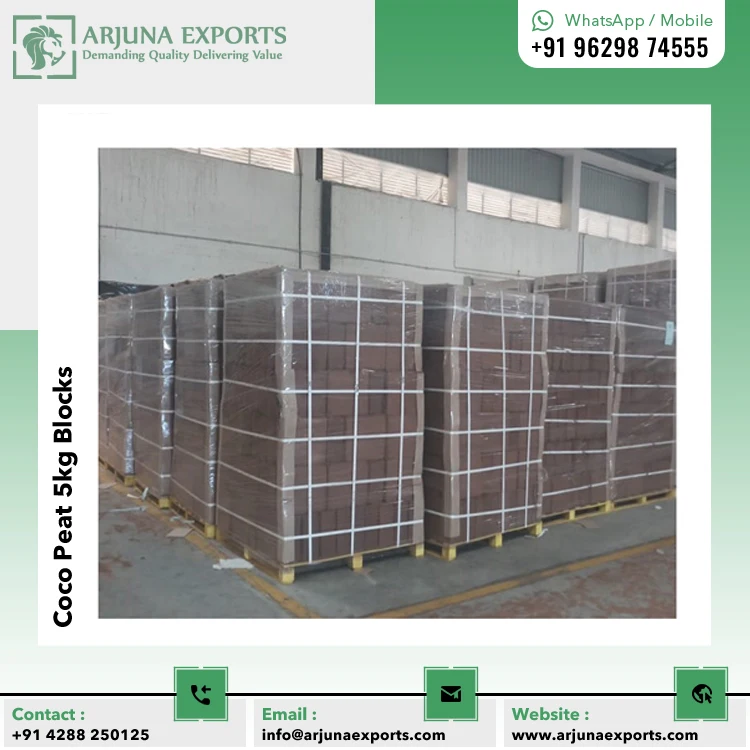 Trusted Manufacturer and Supplier of Coco Peat or Coco Coir Pith 5kg Block for Hydroponics Method Plants Growers