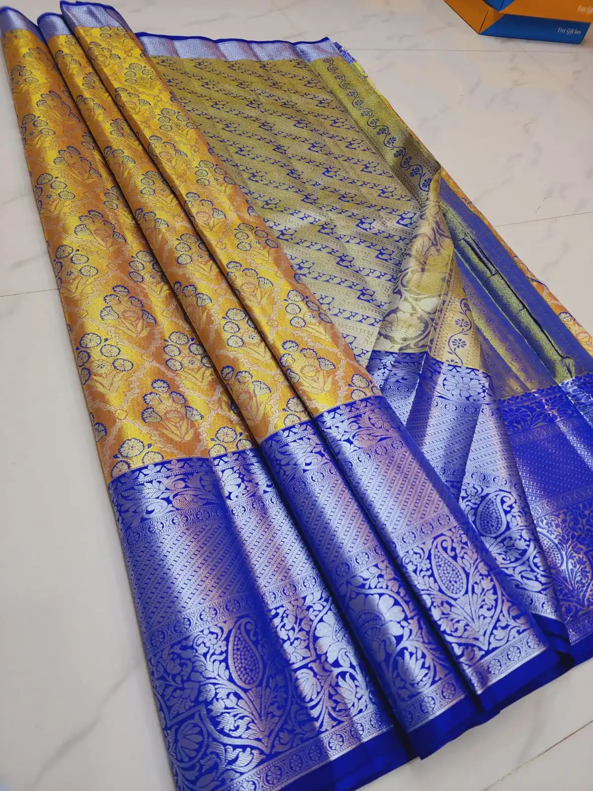 100% kanchipuram semi pure pattu tissue type Silk Saree Copper Gold Thread Weaving Party Wear Traditional Saree