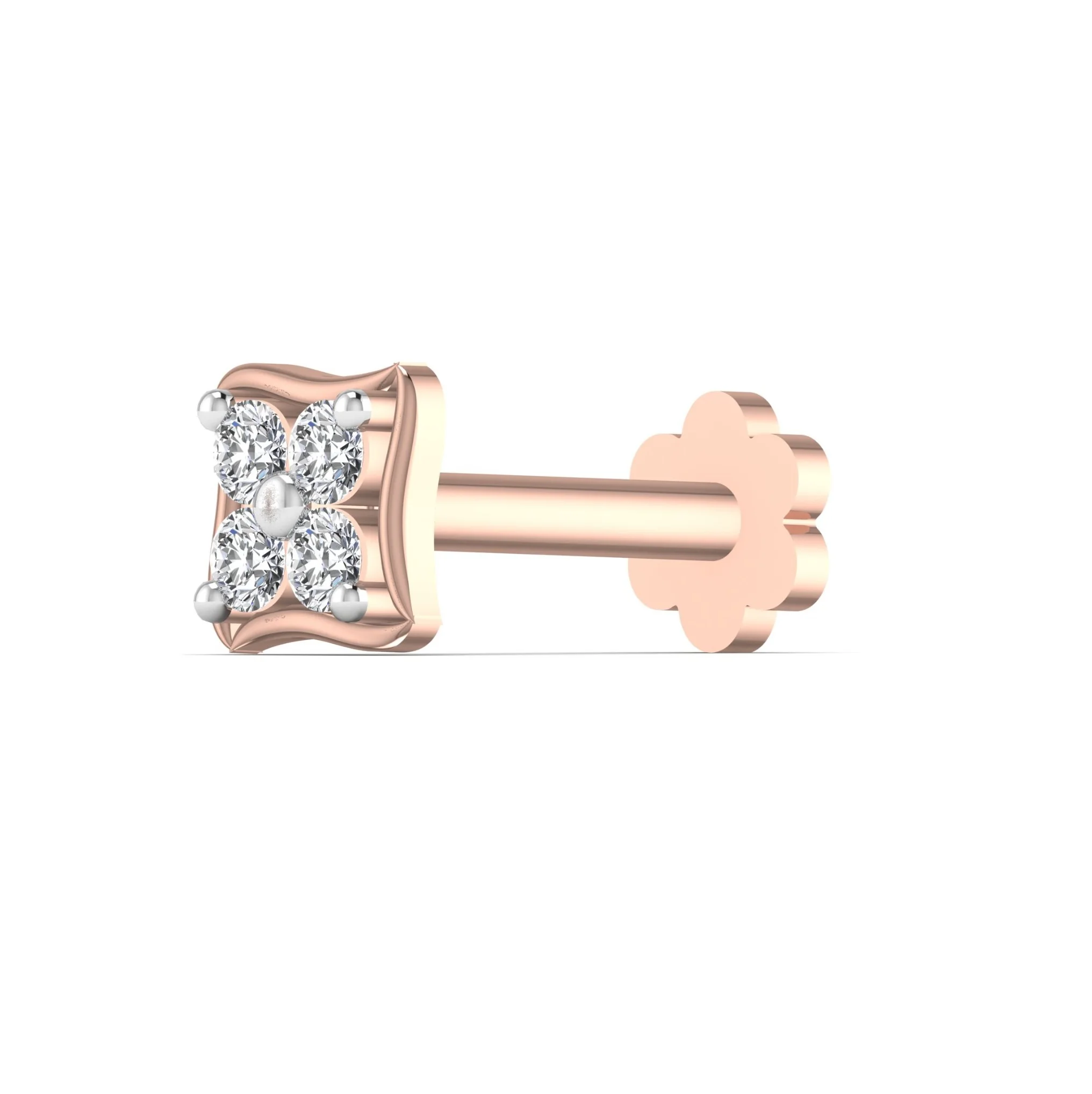 Diamond Nose Stud Pin Ring Piercing Jewelry Fine Jewelry Rose Gold Real Natural Solid for Women 2022 New 14kt Yellow White 0.072