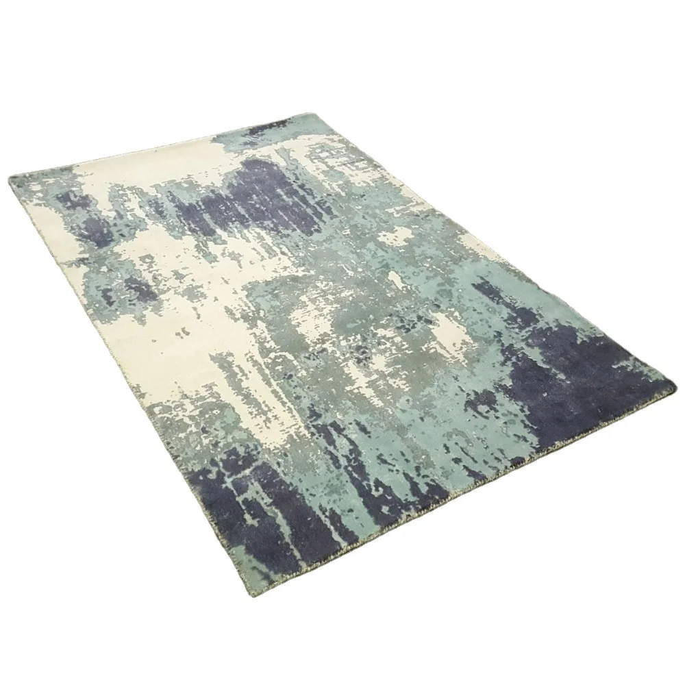 Hot Promotion Blue Gray Hand Knotted Bamboo Silk Carpet For Hotel