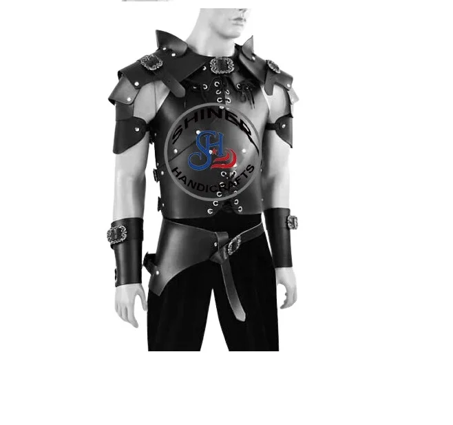 Medieval Cosplay Chest Armor Jacket with Shoulder Armor Pauldron Set Knight Arm Guard Halloween Black Costume