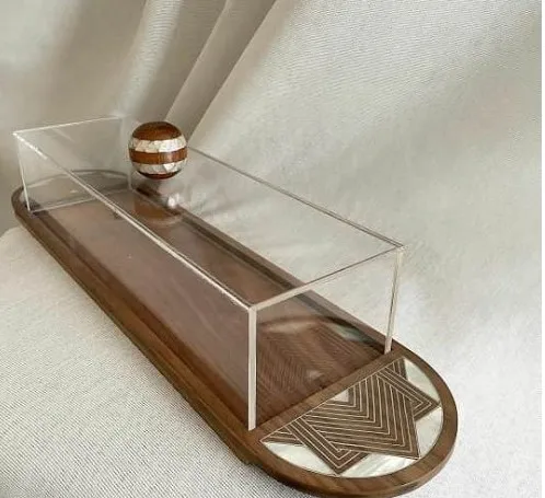 Acacia Wood Mop Inlay Tray Dessert Serving Tray with Plexi Jar Mother of Pearl Acrylic Plexiglass Environment Friendly Rectangle