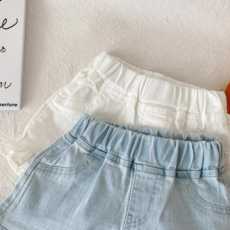 Designer Toddler Children Girls Clothing Cotton Denim Shorts For Baby Girl Custom Casual Girls Plain Denim Ruffle Shorts