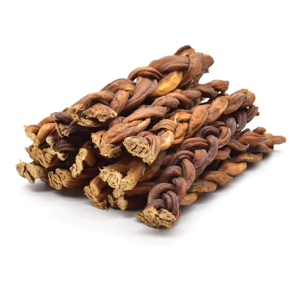 Braided Bully Stick Pizzle for Dogs Pets Chew Foods Amazon Hot Selling Product Natural Intestine Braided Healthy Pet Dog Chew