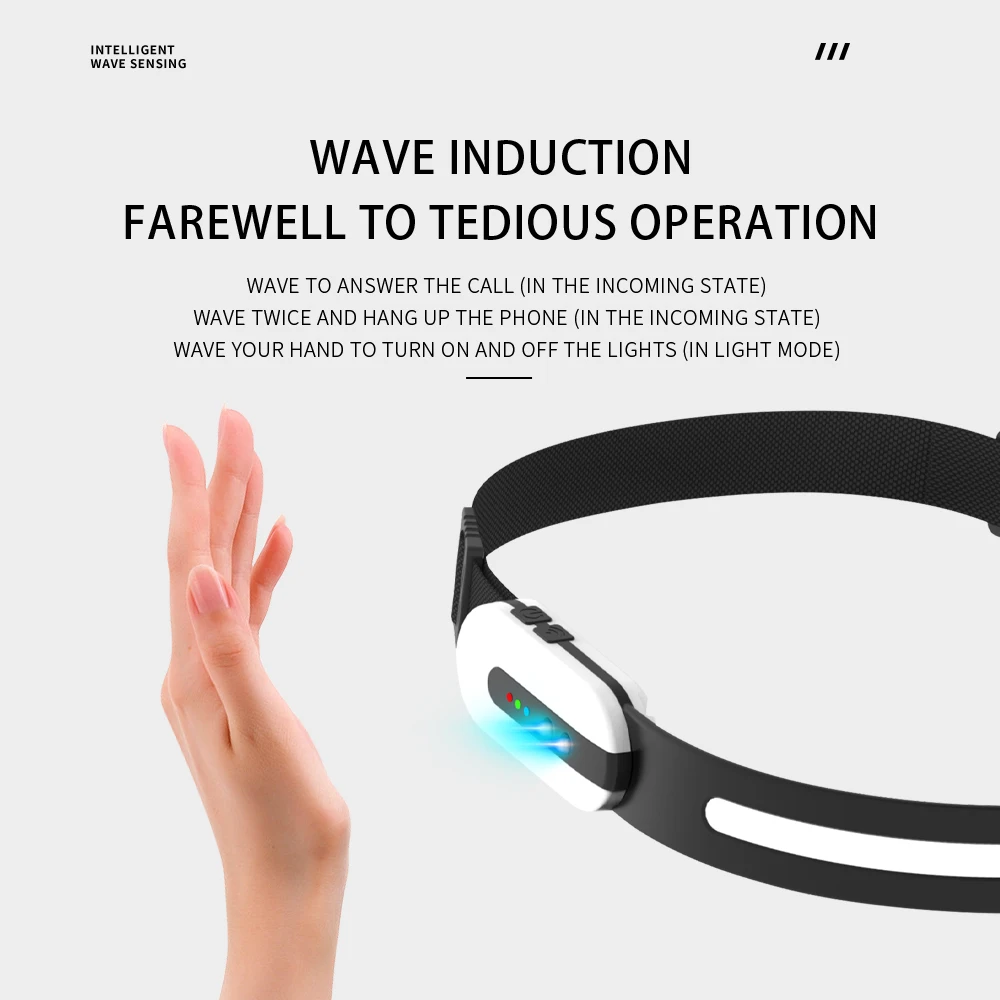 Rechargeable 230 Wide Beam Bright Headlight with Motion Sensor New Phone Music Function Light Waterproof