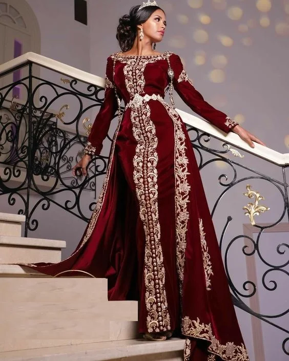 STYLISH EMBROIDERY WORK ON VELVET CAFTAN WITH TRAIL DRESS WITH EMBELLISHED CRYSTAL GLASS BEADS,STONE,SEQUENCE,DABKA WORK @ 2024
