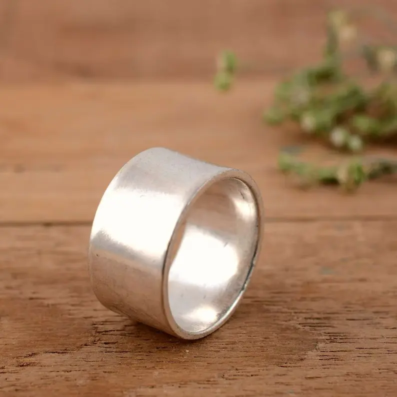 925 Silver Ring Band, Handmade Flat Silver Band Ring, Solid 925 Sterling Silver Plain Ring Silver unisex Rings