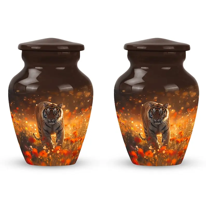 Tiger Spirit Funeral Urn Deep Mahogany Warm Amber Ashes Urn for Ashes Cremation Ashes Decorative Modern Animal King