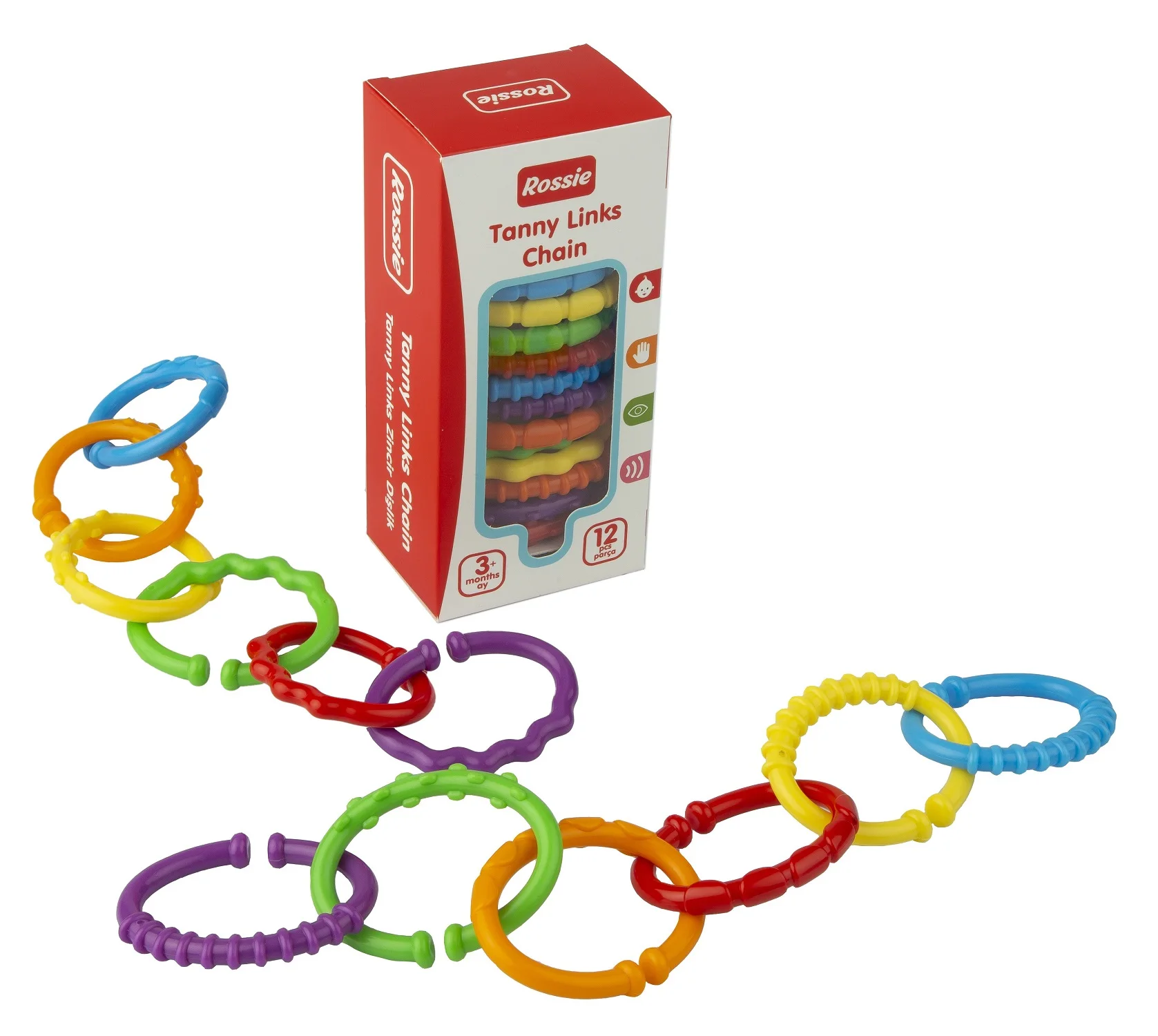 Rossie Tanny Links Chain Infant Rattle and Teether Toy Plush Hanging Baby Rattles Packing Turkey Origin Type 2024 Toddler fun