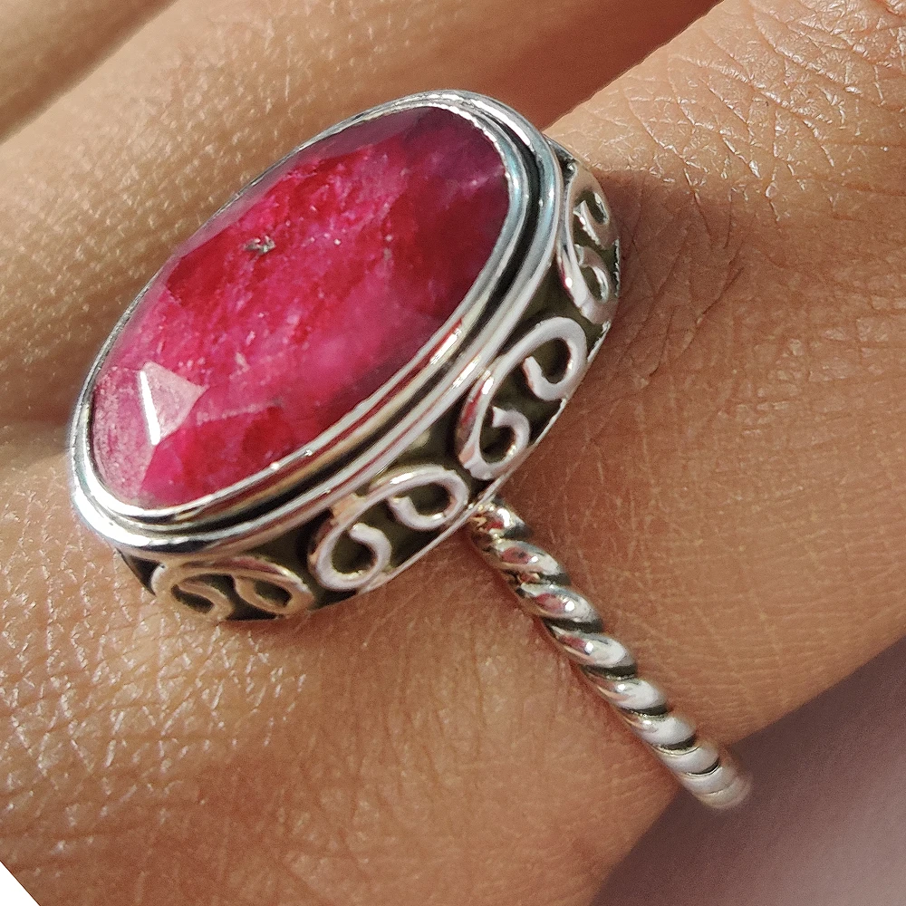 Hot Selling Natural Ruby Gemstone Oval Ring 925 Sterling Silver Ring, Wholesale Bulk, Ruby Gemstone Ring