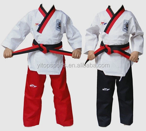 Dobok униформа для тхэквондо дешевая черная красная китайская Ультралегкая ткань мужчин детей wtf белая