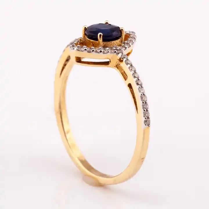 Eye Elegant Sapphire and Diamond Ring 14K Gold Plated Silver 925 Dainty Rings Sapphire Diamond Engagement Wedding Jewelry