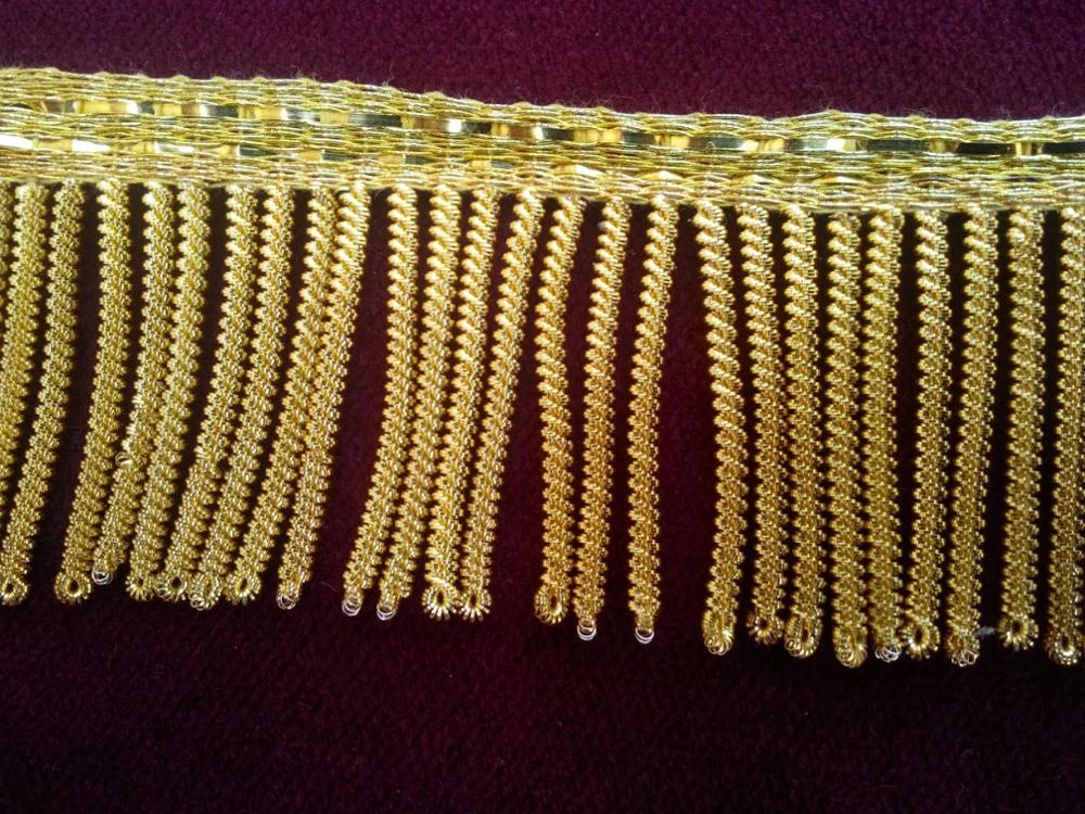 OEM Wholesale French Gold Fringe Top Quality Custom Gold Wire Tassel Fringe High Quality Metallic Bullion Fringe Textile Trim