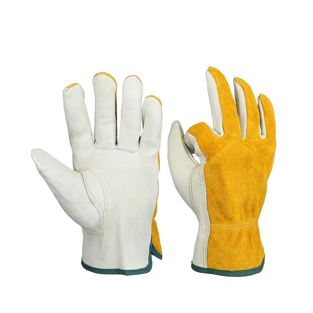 Men Work Gloves Soft Cowhide Driver Hunting Driving Farm Garden Welding Security Protection Safety Workers Mechanic Glove