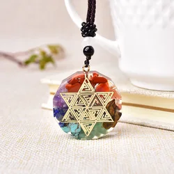 Wholesale Natural Wicca 7 Chakra Stone Bonded Meditation Energy Gemstone Resin Pendant Jewelry For Men Women Charm Necklace