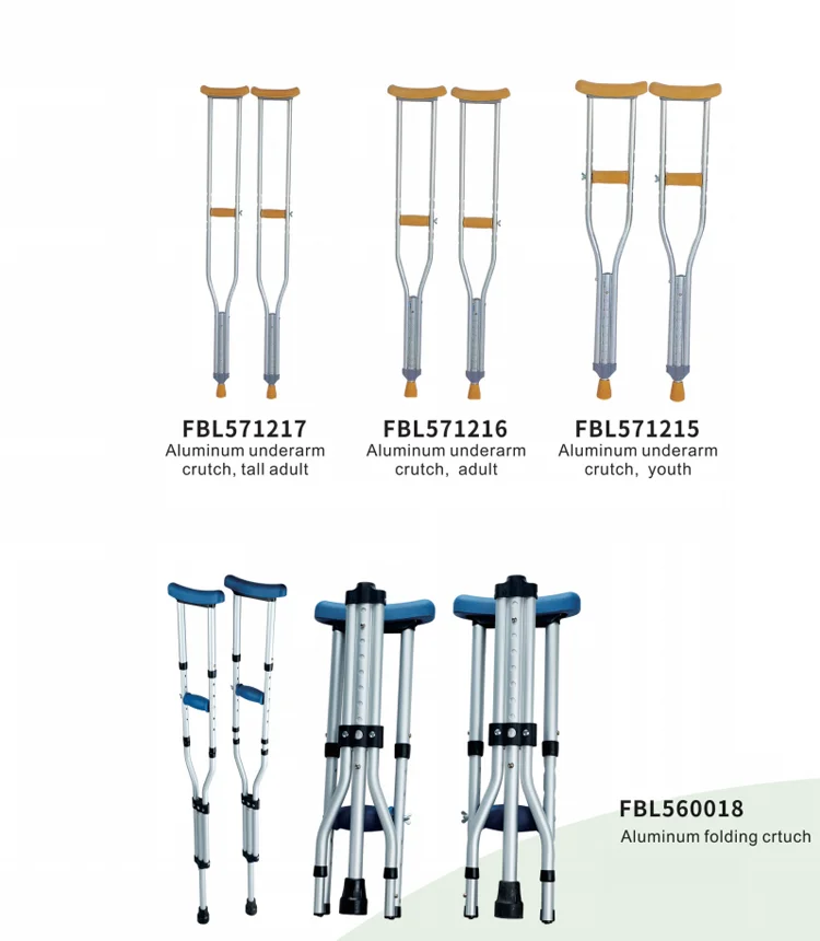 OEM and Custom Available Ergonomic Adjustable Underarm Walking Cruthes with Rubber Tips for Adults