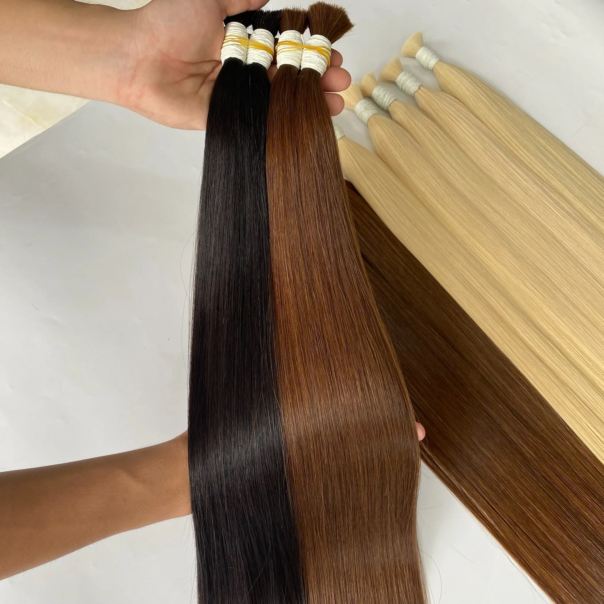 Bulk Raw Hair Unprocessed Genius Weft Virgin Russian Top High Quality Human Hair Bulk Extension