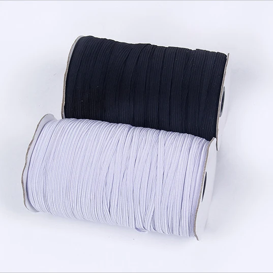 Bulk Stock Strong Stretchy Black/White Knitted Rubber Braided Elastic Band Flat Knitted Braided Elastic Binding Tape