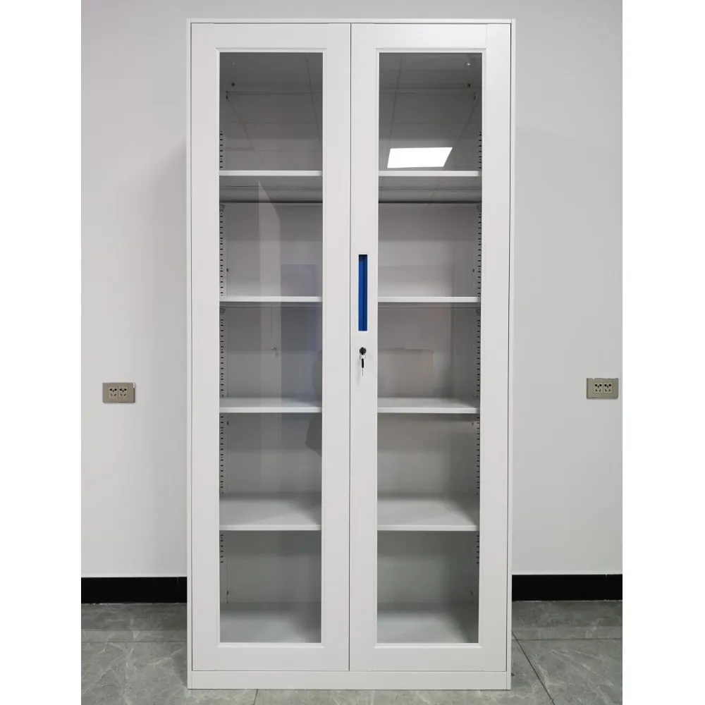 Cheap Price Modern Iron Cupboard Office Furniture 2 Glass Door Metal File Cabinet with Swing door Cabinet