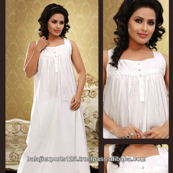 Indian Wholesale 100% Cotton Night Suit Cotton Night Wear Robe Set Sexy Lace Nighty  For Women Night Gown