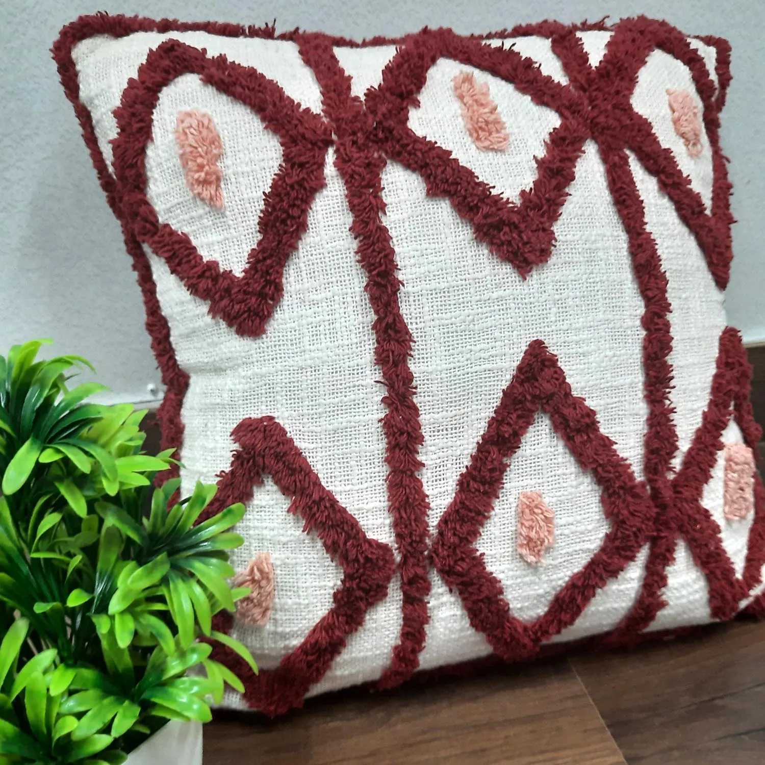 Colorful And Beautiful  With  Embroidery Design Over Tufted  Cushion Cover Moroccan Style Tufted Cushion Cover