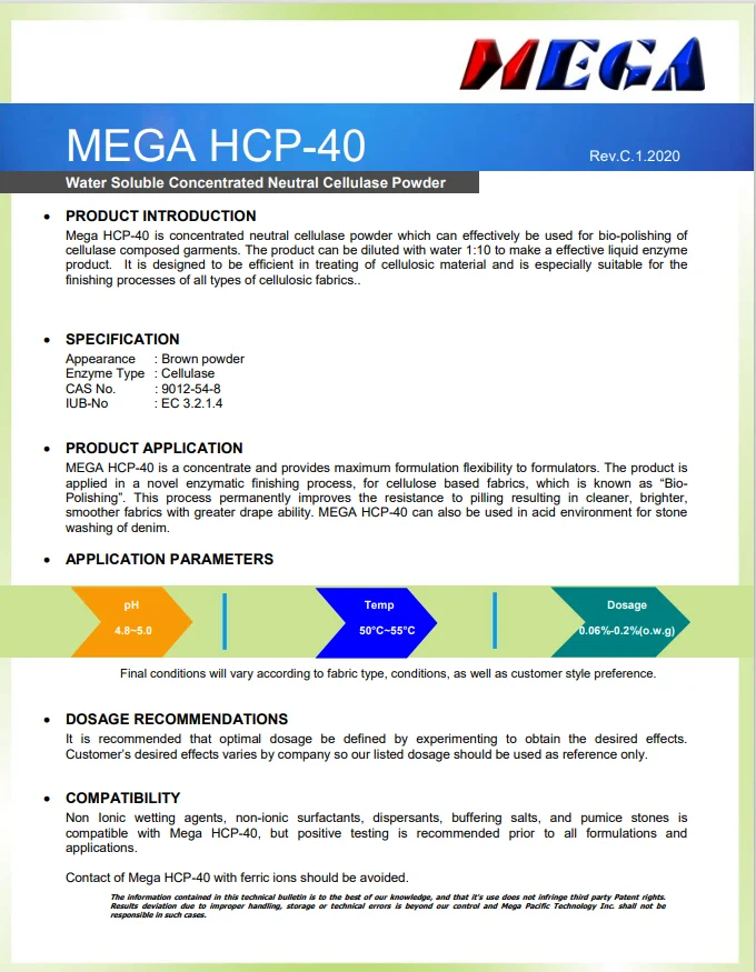 Mega HCP-40 neutra l& acid cellulase both in liquid & powder form