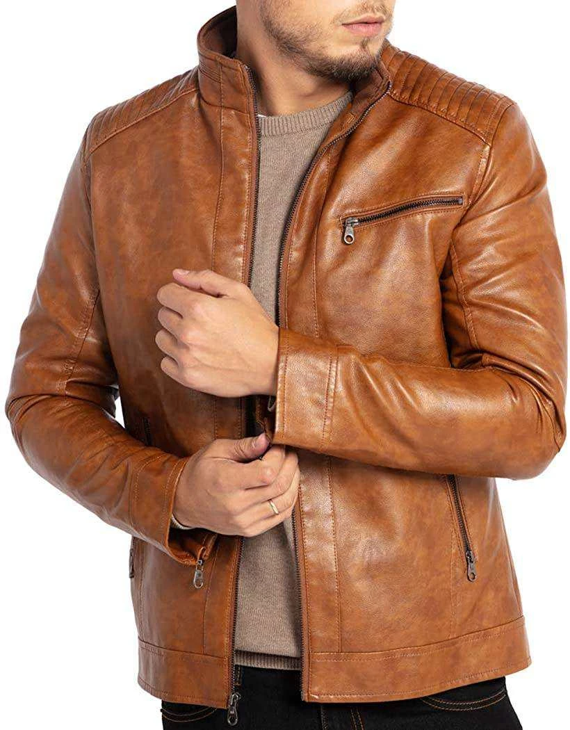 Customized OEM ODM Genuine Cowhide Men Leather Jackets Winter Men Casual Zipper Plain Color Leather Jacket wholesale 2024
