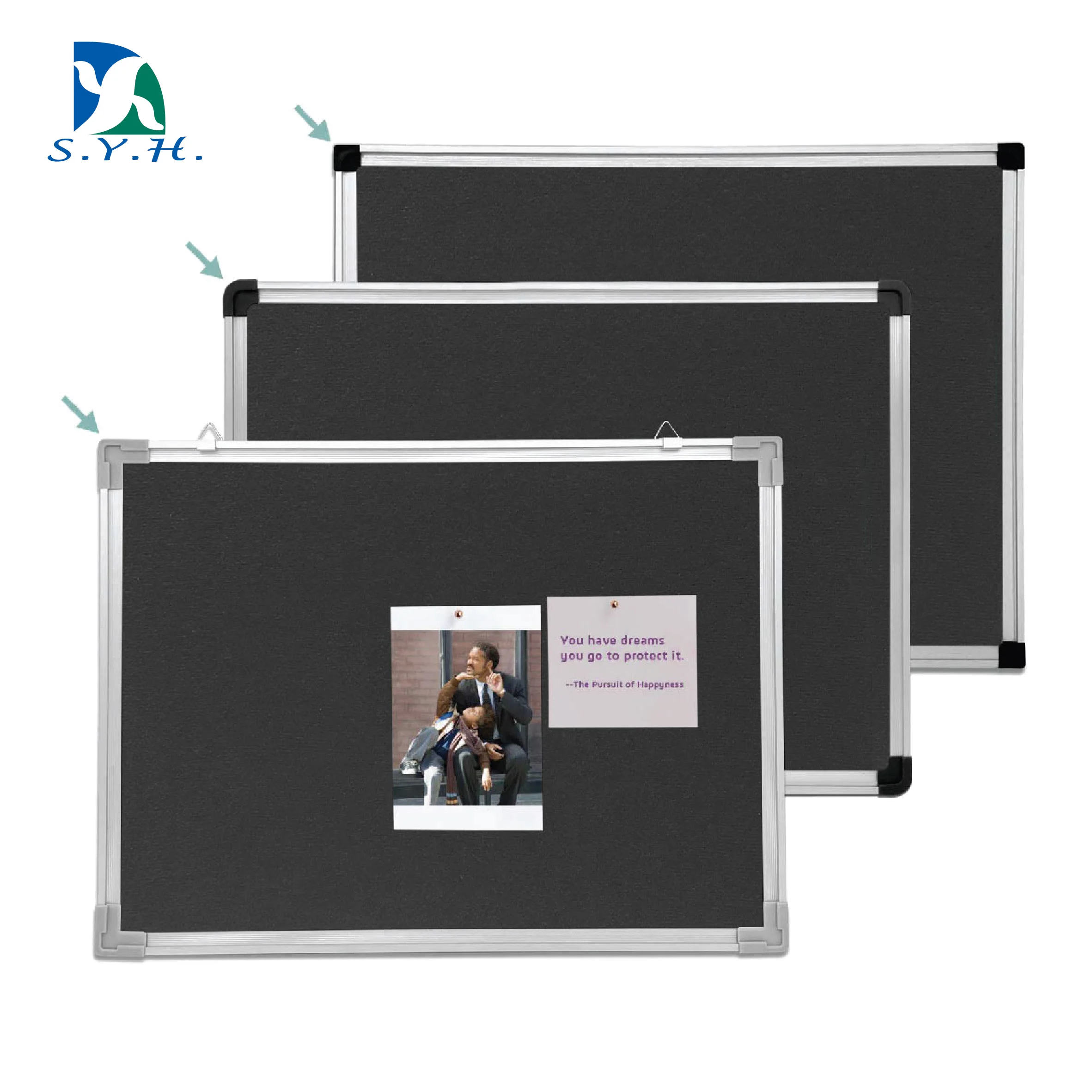 Black fabric board bulletin pin board for School Office Home Aluminium Frame