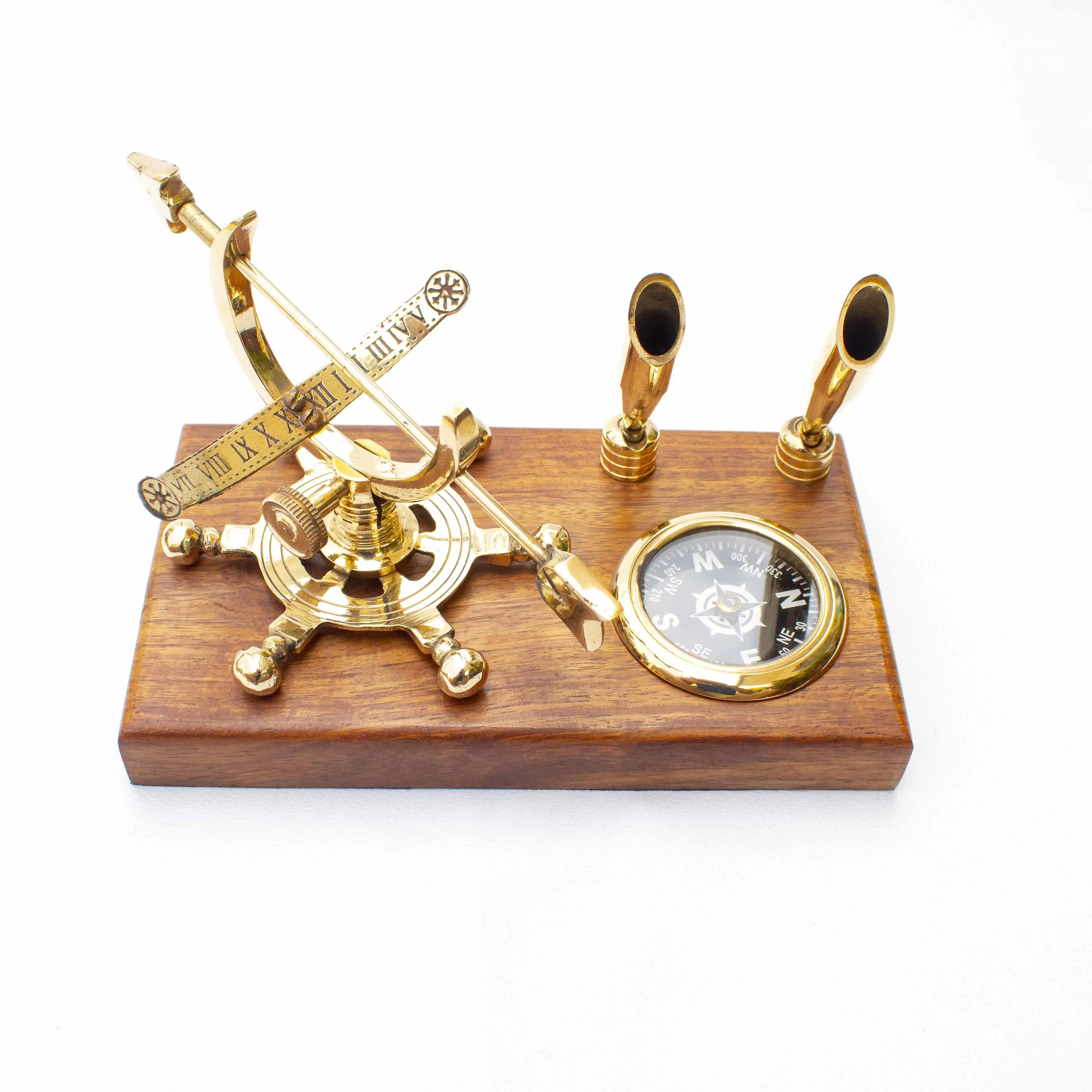 Brass Armilary sundial & compass pen holder