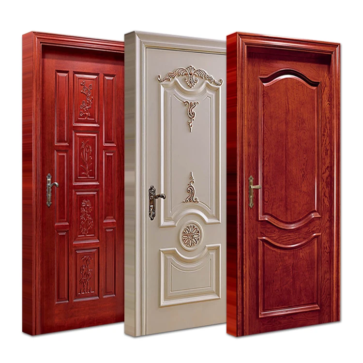 Modern indoor room wood panel doors classic design interior bedroom mahogany solid wooden door with frames