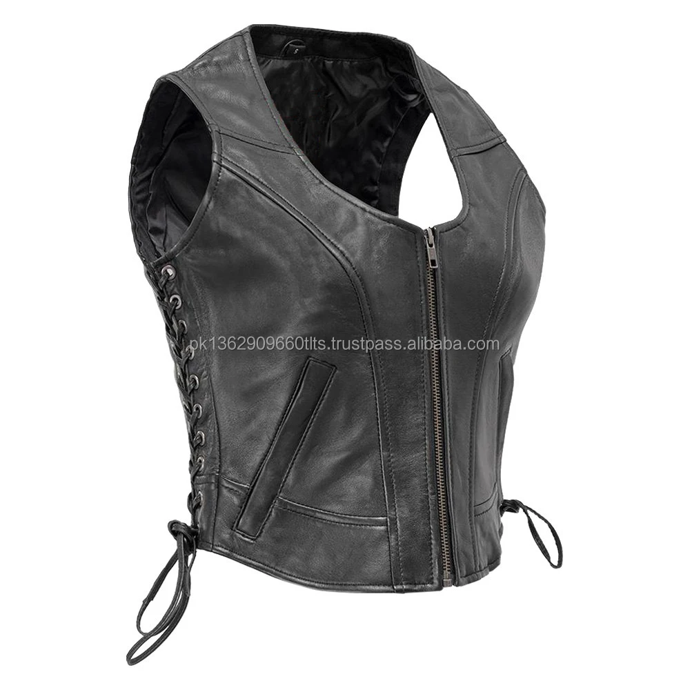 Ladies Motorcycle Soft Leather Vest- Vintage Look Trendy Style Women Biker Vest, Distressed Brown Leather Motorcycle Vest