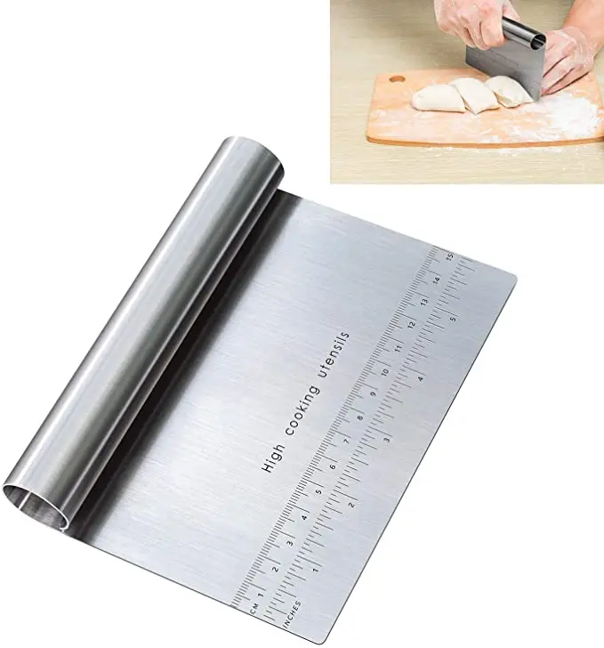 Stainless Steel Dough Scraper Pastry Pizza Cutter Chopper with Measuring Scale
