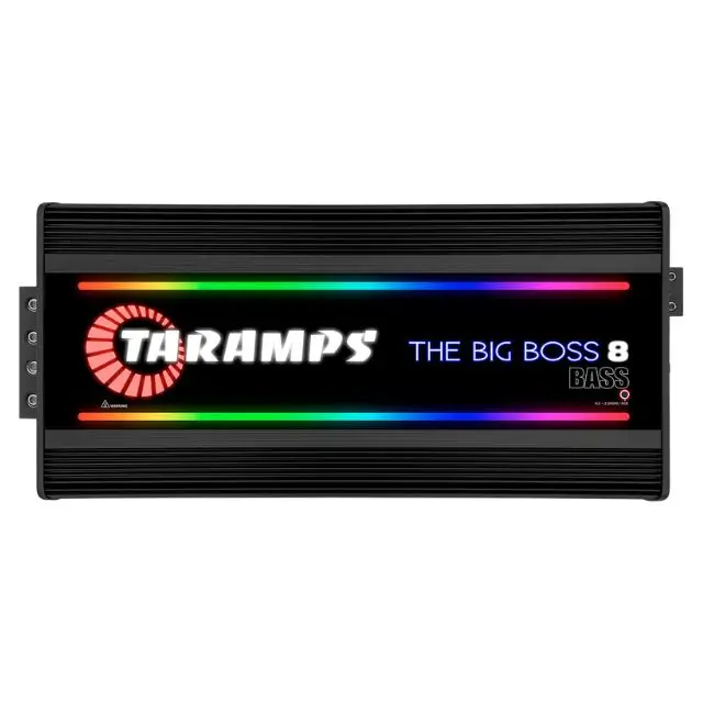 Taramps The Big Boss 8 Bass Black Color Amplifier 0.5 to 2 Ohm 8000 Watts RMS 108 RGB Effects Multi Impedance Smart 8k Car Audio