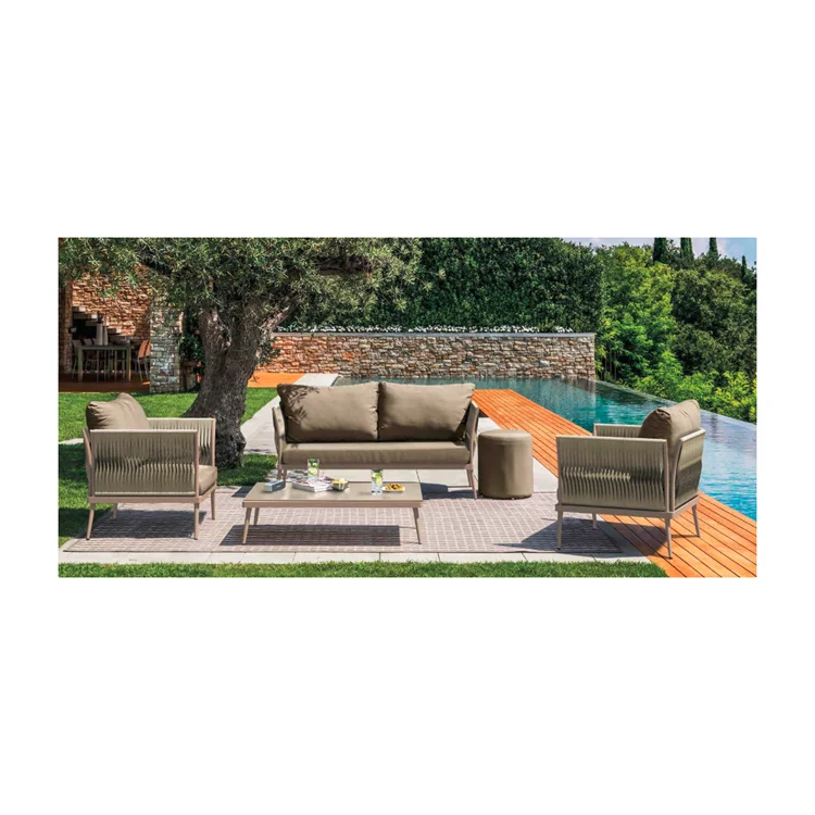 Luxury hotel outdoor furniture home backyard outdoor sofa villa sales garden rope sofa set Woven Rope Aluminium Sofa Set