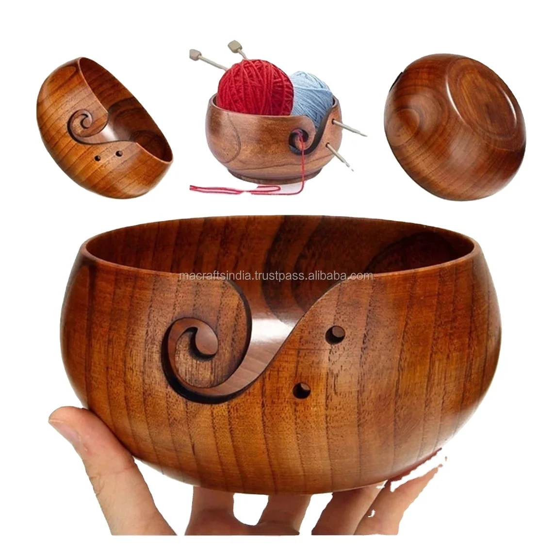 Yarn Bowl Holder Wooden Knitting Bowl Large Yarn Holder Decoration Knitting Crochet Wooden Yarn Storage Bow Accessories